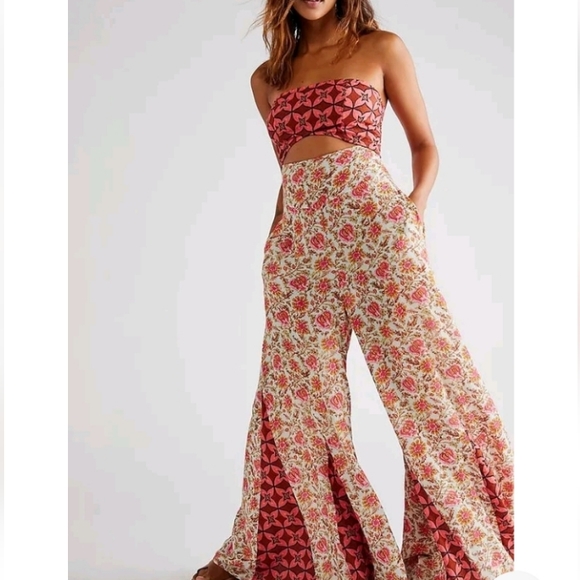 NEW Free People Juliet bandeau strapless cutout wide leg jumpsuit festival SMALL - Picture 8 of 12